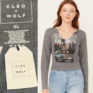 CLEO + WOLF WOMEN'S OFF THE GRID CROPPED RIB KNIT LONG SLEEVE TEE Cropped Top